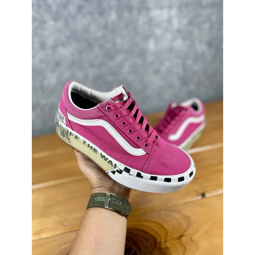 VANS Old Skool Stacked Logo Platform Cabaret Pink Checker Womens 6 / Mens 4.5